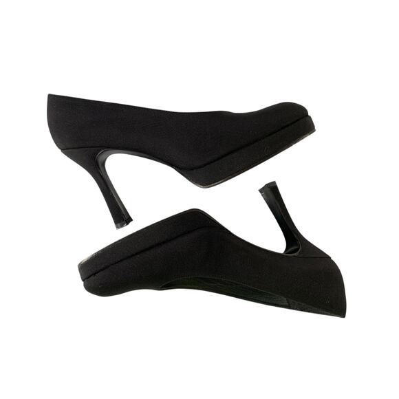 VTG STUART WEITZMAN Women size 8 Black Fabric Pisa Platform Pumps - Picture 9 of 16